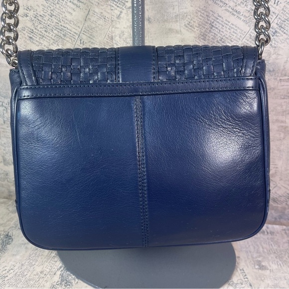 Banana Republic Navy Blue Cross Body Shoulder Bag Basket Weave Flap Closure - Picture 4 of 16